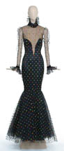 black net Bob Mackie gown with multicolored dots