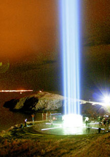 The Imagine Peace Tower in Reykjavik dedicated to John Lennon