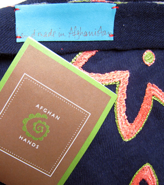 Closeup of the lovely scarf sponsored by Afghan Hands