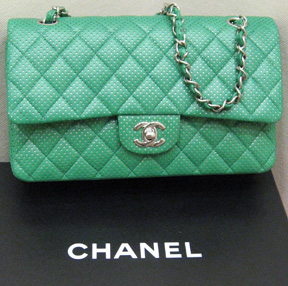 Chanel 07P green perforated leather handbag