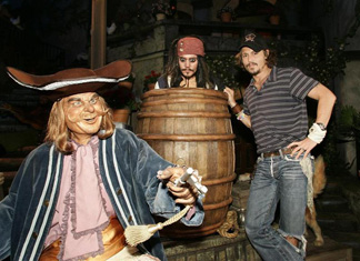 Johnny Depp with Pirates of the Caribbean tableau