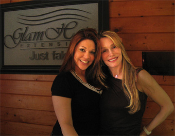 yumyum and Gina Diaz at her Salon Glam Hair