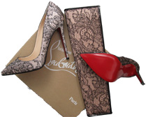 Louboutin's lace pumps and clutch